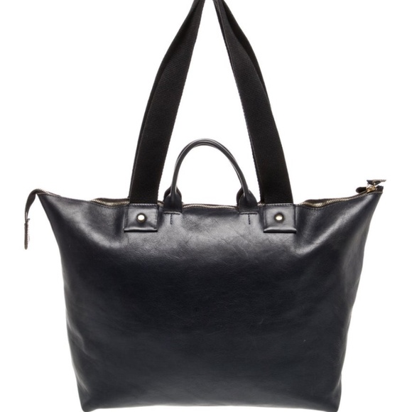 Clare V Navy Blue Leather Tote with Canvas Straps - Picture 3 of 5